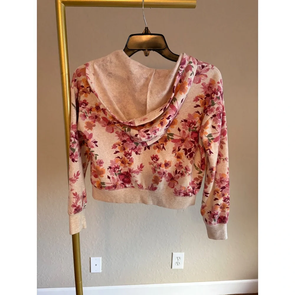OshKosh Bgosh Girls Floral Full Zip Hoodie Pink Orange Flower Sweatshirt Size 12